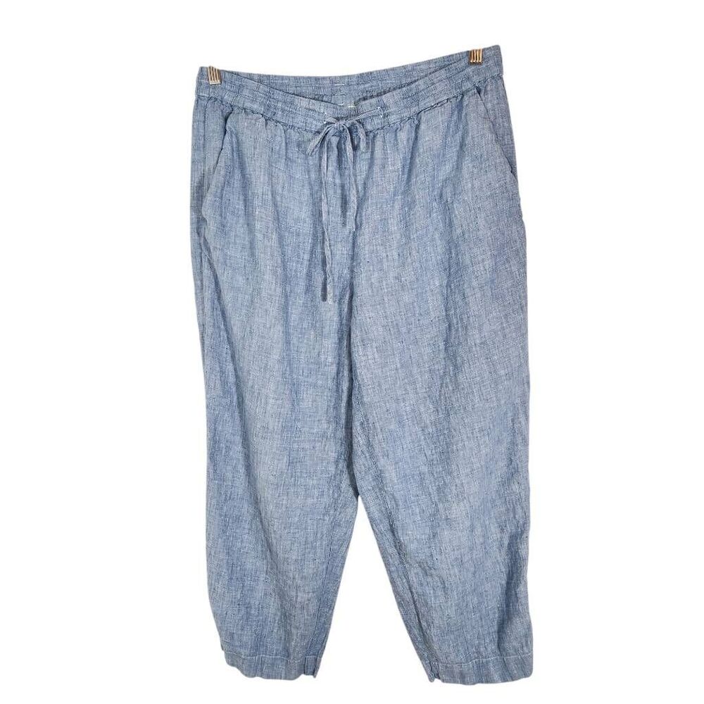 Jones New York Blue Cropped Pull-On Linen Pants Size Large Linen Tapered Pants